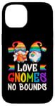 Coque pour iPhone 14 LGBT, couples de nains de jardin, couleurs arc-en-ciel