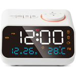 Réveil Radio multifonction led, minuterie musicale, Radio fm Rechargeable, réveil pour la maison, blanc