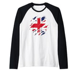 Union Jack British Flag Torn Scratched Effect Men's Women's Raglan Baseball Tee