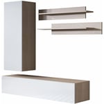 Ensemble de Meubles tv Mur de Rangement Meuble salon Suspendu Modèle Luke 4E Sonoma mat et Blanc brillante