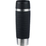 Emsa N20225 Travel Mug Wave Gobelet isotherme 0,5 l, bouchon à vis confortable, acier inoxydable, 6 h chaud et froid 12 h, 100% étanche, passe au lave-vaisselle, ouverture à 360 °, noir