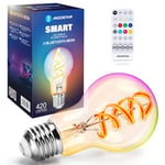 Aigostar Mesh - Ampoule Connectée Bluetooth Mesh A60, Edison Vintage Lampe à Filament LED Dimmable RGB 4.9W 420LM Blanc Chaud 2700K, Compatible avec Alexa, 1 Unité (avec Télécommande)