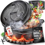 grillas® Dutch Oven Set Premium Série | Pré-assaisonné | Casserole en fonte I Rôtissoire avec soulève-Couvercle