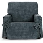 ECOMMERC3 Housse de canapé 1 Place en Tissu Velours Non élastique - Couleur Gris Anthracite, Douce au Toucher, Finition Anti-Taches et Ajustement avec Liens décoratifs