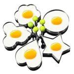 Egg Ring Molds for Cooking 5 Pack Griddle Egg Rings Stainless Steel Egg Cooking Rings Heart, Flower, Star, Micha, Round Pancake Mold Set, Yellow