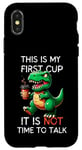 Coque pour iPhone X/XS Funny Morning Coffee T-Rex – First Cup, Not Time to Talk