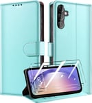 Tenphone Coque Pour Samsung Galaxy A54 5g + 2 Pièces Verre Trempé, Etui Protection Housse Premium En Cuir Pu, Antivol, Fermeture Magnétique Flip Case Pour Samsung A54 5g - Vert Menthe