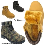 Mens Casual Army Snow Boys Fur Lined Warm Snow Winter Boots Shoes Uk Sizes 7-12