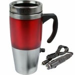 Stainless Steel 12v Usb Heated Travel Red Mug Auto Flask With Car & Usb Charger