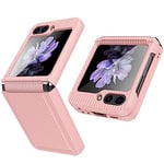 Miimall Compatible with Samsung Galaxy Z Flip 5 Case, [Built-in Glass Screen Protector] [Sliding Hinge Protection] PC Ultra-Thin Shockproof Anti-skid Full Protective Cover Case for Z Flip 5-Pink