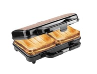 Bestron XL appareil croque monsieur, appareil à sandwich idéal pour les sandwichs américains (XL), pour deux sandwichs en forme de coquille, avec réglage automatique de la température,Couleur: Cuivre