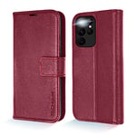 TECHGEAR Galaxy S22 Ultra Leather Wallet Case, Genuine Leather Magnetic Flip [RFID Blocking] Case with Shockproof TPU, Card Slots, Stand Folio Cover Compatible with Samsung S22 Ultra 5G, Burgundy