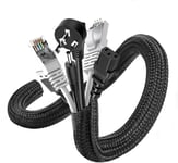 6M Manchon De Cache Câble, 13-22Mm Réglable Gaine Câble Tressée, Extensible Gaine Range Cable Informatique, Protection Du Cache Câbles Pour Automobiles/Tv/Pc/Usb/Audio/Vidéo- Noir[VID062453]