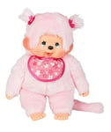 Sekiguchi Monchhichi 242405 Peluche Originale pour Fille, en Peluche Rose, avec Bavoir et Tresses avec Fleurs, env. 45 cm