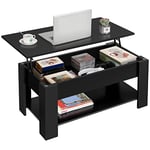 Yaheetech Table Basse avec Plateau Relevable en Bois MDF, Table de Salon Moderne avec Compartiment Caché, Table avec Porte-Revues, Une Étagère de Rangement, Bureau Chambre Salon