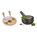 Relaxdays 10027485 Berceuse, Hachoir Demi-Lune, Couteau INOX Herbes, HxD: 2 x 20 cm & Mortier en granit avec pilon, robuste, pour épices, herbes, mortier en pierre polie, d. 16 cm, 400 ml, gris