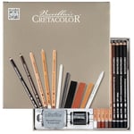 CRETACOLOR Passion Box, set de 25 pièces pour le dessin et l'esquisse, coffret cadeau, avec gomme à papier, gomme malaxée et taille-crayon d'artiste.