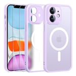 FLLAO Magnétique Coque pour iPhone 11 avec 2 Verre Trempé, Compatible avec MagSafe, Protection d'objectif Tout Compris, Etui Translucide Mat Arrière Housse Fine Antichoc Case, Violet Clair