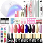 Nagelgelset Lack Semipermanent 10st * 10ml, 36W LED/UV Nagellampa Komplett