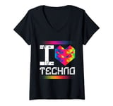 Womens I Love Techno Electronic Music Rave Festival Raver V-Neck T-Shirt