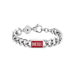 Diesel Bracelet for Men Steel, Length: 180-195mm, Width: 12mm, Height: 4.3mm Silver Stainless Steel Bracelet, DX1371040