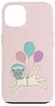 Coque pour iPhone 13 Mignon chat astronaute avec ballons russe bleu chat rose pâle