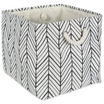 DII Panier de rangement pliable en polyester avec poignées en coton durable, solution de rangement pour bureau, chambre, placard, jouets et buanderie (28 x 28 x 28 cm) – Chevrons blanc cassé