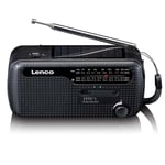 Lenco MCR-113BK -hätäradio taskulampulla ja virtapankilla