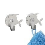 WENKO Crochet ventouse Poisson set de 2 acier inox - set de 2, Acier inoxydable, 6.5 x 5.5 x 2.5 cm, Mat