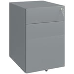 Vinsetto Caisson de Bureau Rangement Bureau sur roulettes 3 tiroirs coulissants verrouillables trieur à dossiers dim. 39L x 48I x 59H cm Acier Gris