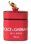 Dolce & Gabbana Airpods Étui Rouge Cuir Doré Ton Métal Logo Imprimé Bracelet