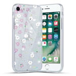 Coalbooliy Coque pour Apple iPhone SE 2022/ SE 2020/7/8 4,7", Transparente Paillettes Étui avec Aesthetic Brillant Motif en Souple Silicone Housse, Mince TPU Anti-Jaune Cover pour iPhone 7, Fleur 1