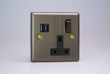 Varilight XY4U2SB.AB Urban Antique Brass 1 Gang 13A DP Single USB Plug Socket