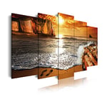 DekoArte 263 - Impression Sur Toile Moderne D'Images Artistiques Numérisées | Toile Décorative Pour Votre Salon Ou Votre Chambre | Style Paysage Coucher de Soleil Sur La Plage | 5 Pièces 150 x 80 cm