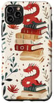 Coque pour iPhone 11 Pro Max Motif de ver de bibliothèque Cute Dragon Books Cottagecore