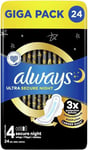 Always Ultra Secure Night Size 4, With Wings, 24 Pack