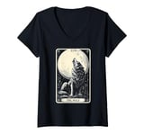 Womens The Wolf Tarot Card Howling At The Moon Wolves Lover V-Neck T-Shirt