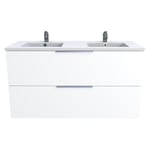 Meuble de salle de bain sous vasque avec double vasque encastrée 2 tiroirs, 120cm FARO blanc blanc Taille unique