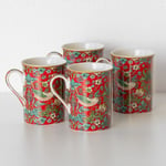 Set of 4 Red Floral Coffee Mugs 260ml William Morris Strawberry Thief Tea Cups