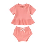 Children Princess Style Solid Color Sliver Cotton Two-piece Suit Pink 70 Cm