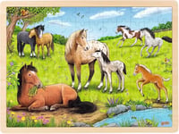 goki- Puzzle d'été sur la Prairie, Motif Mignon d'un Paddock de Chevaux avec Paysage, favorise l'imagination et la motricité des Enfants, 40 cm x 30 cm, Lot de 96, à partir de 3 Ans, 57321