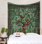 Popular Handicrafts Tapisserie double arbre de vie hippie tie and dye psychédélique à suspendre au mur – Pièce indienne bohème hippie décoration de chambre de dortoir Vert 134 x 198 cm