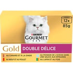 Gourmet Gold Double Délice Bœuf-Poulet, Lapin-Foie, Poisson de l'Océan Sauce aux Epinards, Canard-Dinde, 12 x 85g x 8 lot