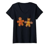 Womens Marvel Deadpool & Wolverine Holiday Matching Gingerbread Men V-Neck T-Shirt