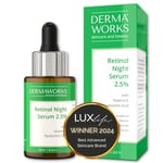 DERMAWORKS Retinol Serum Visage 2.5% + Vitamine E et Acide Hyaluronique Soins pour le Visage Anti-âge Anti-rides Anti Tache Sérum Visage Soin Visage Homme et Soin Visage Femme Serum Retinol, 30ml