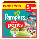 Pampers Baby-Dry Pants, Taille 5, 160 Couches-Culottes, 12-17kg, Maintien 360° et Poche Stop & Protect à La Rescousse Contre Les Fuites, Edition Limitée avec La Pat’Patrouille, Pack 1 Mois