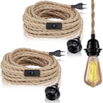 2-pack Hänglampor med Strömbrytare, Hamparep med 4,5 m Kabel, E27-sockel för Hall, Kök, Matbord, Bar (utan Glödlampa)