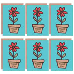 Thank You Cards - Flower Floral Pot Plant Set Blank Greeting Cards With Envelopes Pack of 6