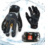 Vgo... 2Paires Gants de travail hiver chaud impermeables, gants mécaniques résistants au froid et aux vibrations (SL8849FW,9/L,Noir/Doré,2Paires)