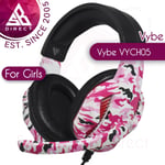 Vybe Camo Design Wired Gaming Headset with LED Lights│Adjustable Mic│Diva Pink